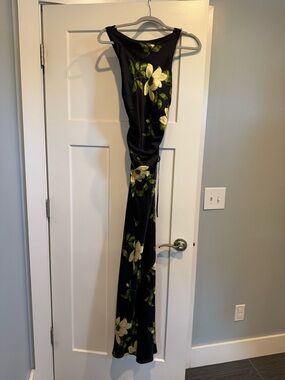 Reformation Black Floral Maxi Dress with White & Green Bloom Print